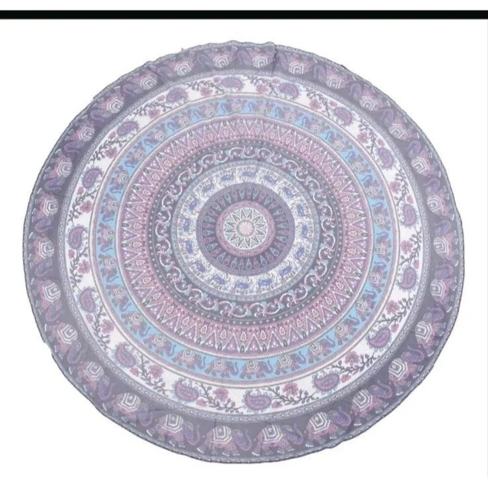 Boho Round Mandala Beach Towel Blanket Roundie Yoga Picnic Tapestry Purple Blue